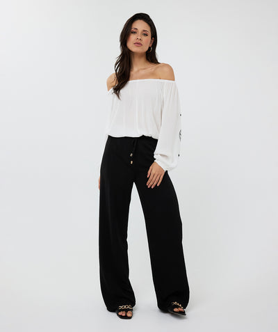 Esqualo Broek Wide Elastic Crinkle zwart HS25.10219