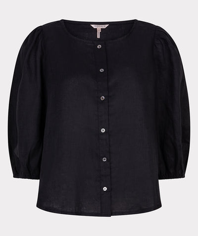 Esqualo Blouse R-neck Linen HS25.28221 zwart