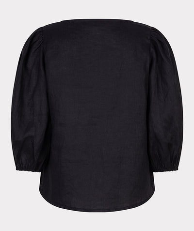 Esqualo Blouse R-neck Linen HS25.28221 zwart