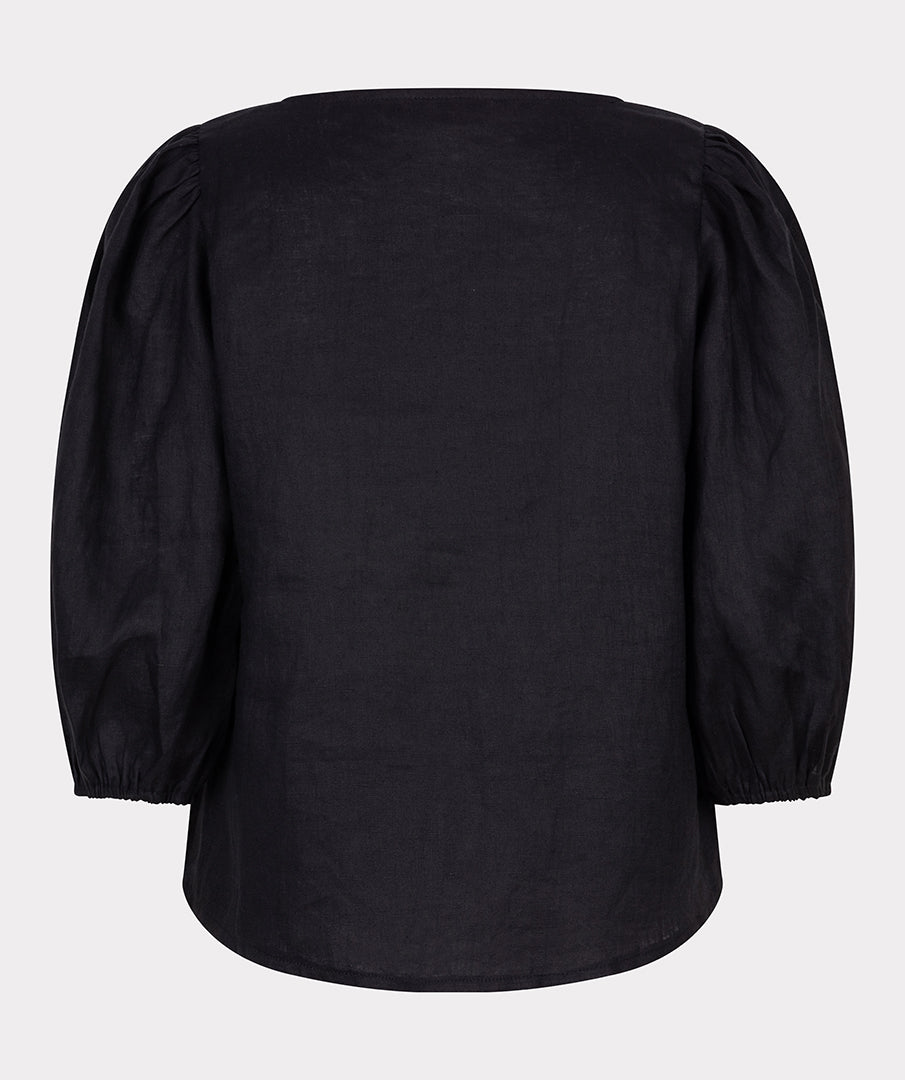 Esqualo Blouse R-neck Linen HS25.28221 zwart