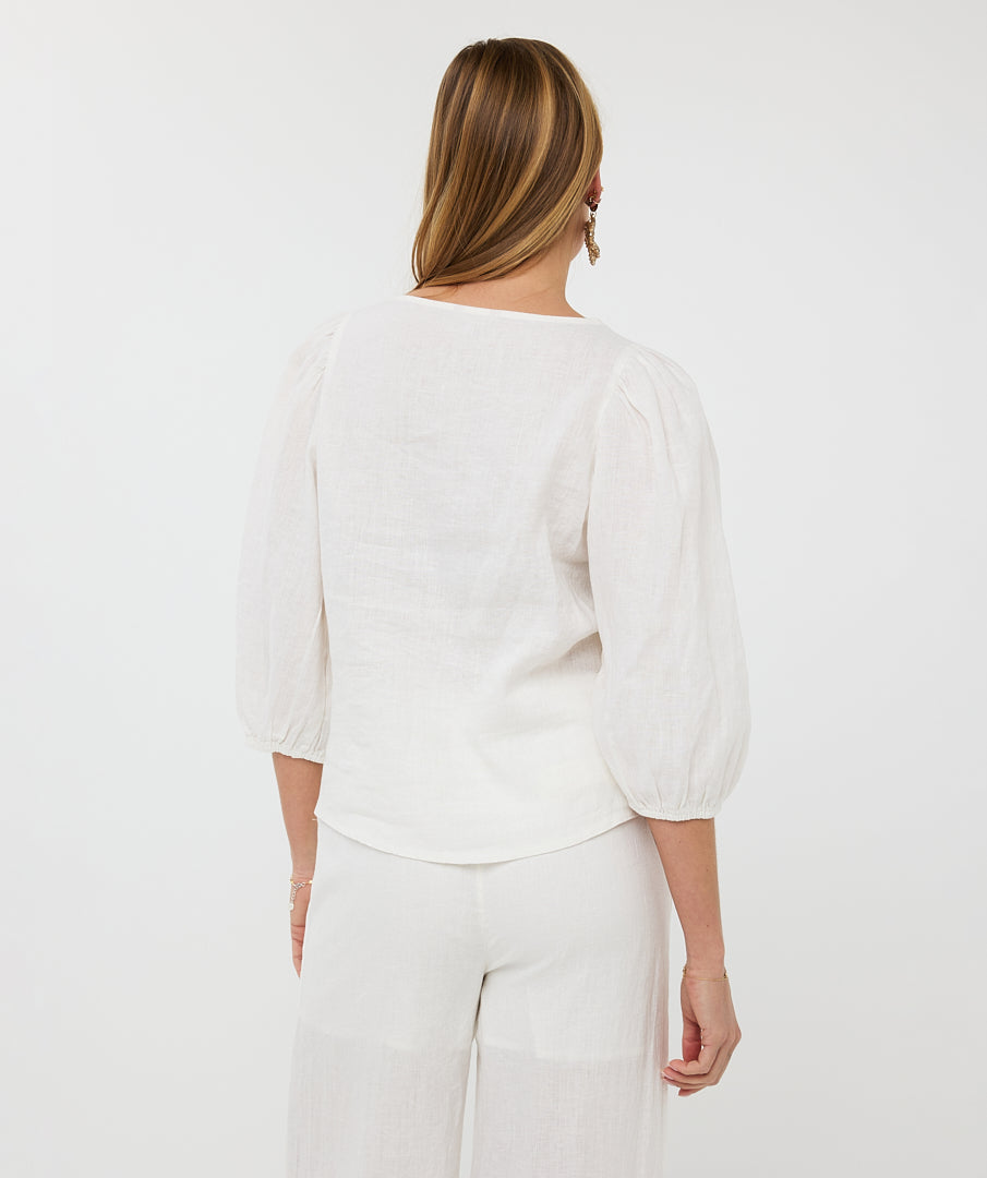 Esqualo Blouse R-neck Linen HS25.28221 off white