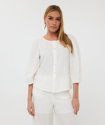 Esqualo Blouse R-neck Linen HS25.28221 off white