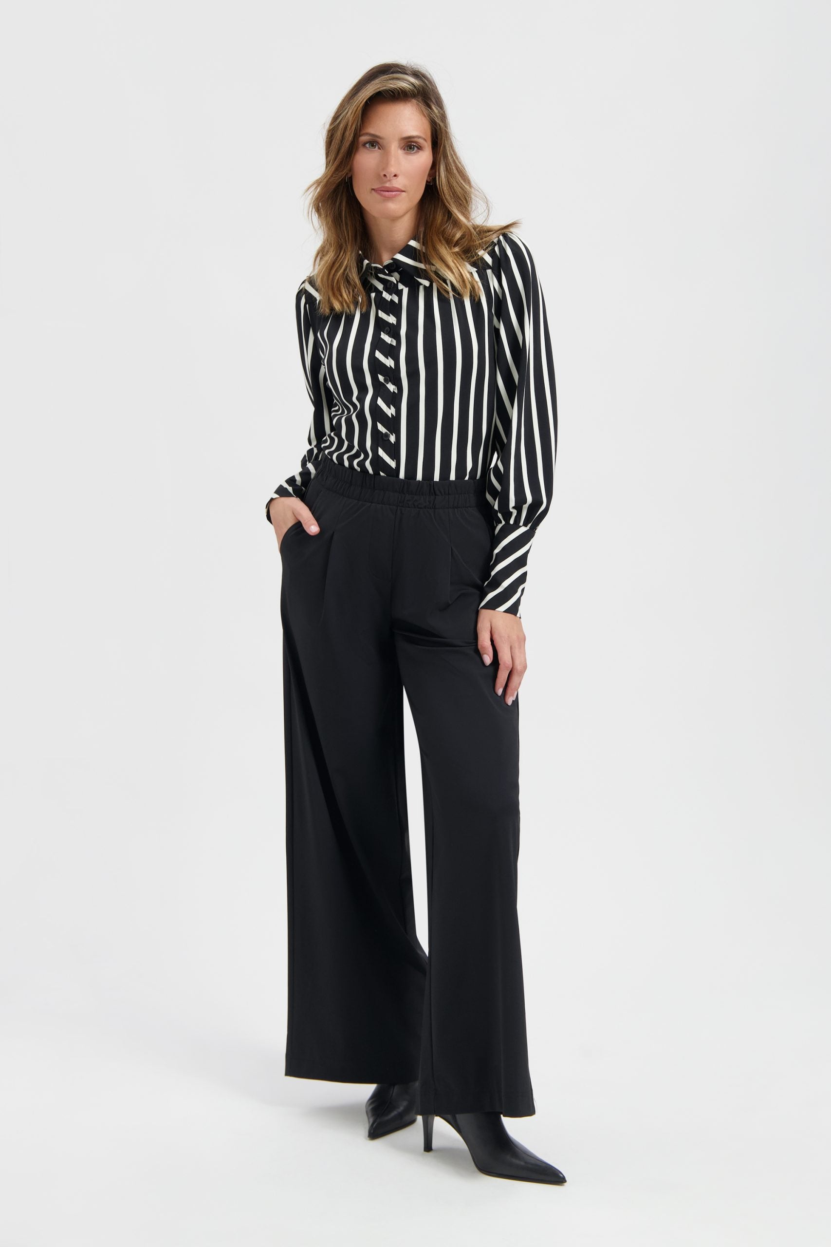 Lady Day Travelstof Bente Blouse black / wool white stripe