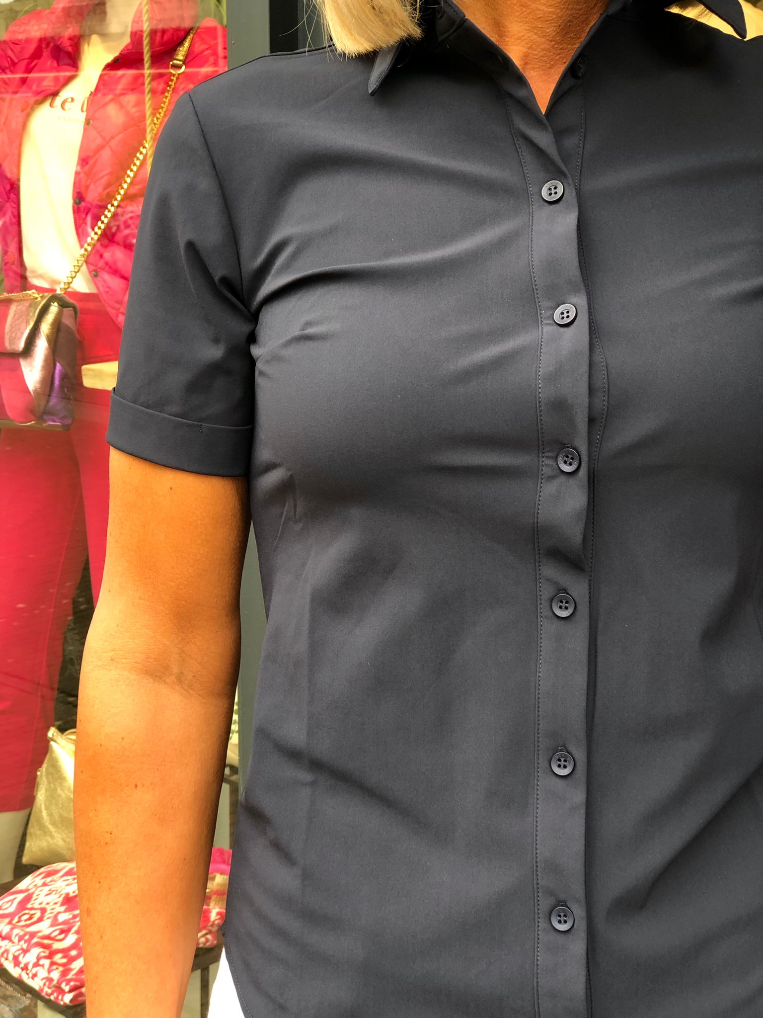 Mi Piace Travelstof Blouse Korte Mouw donkerblauw 202031