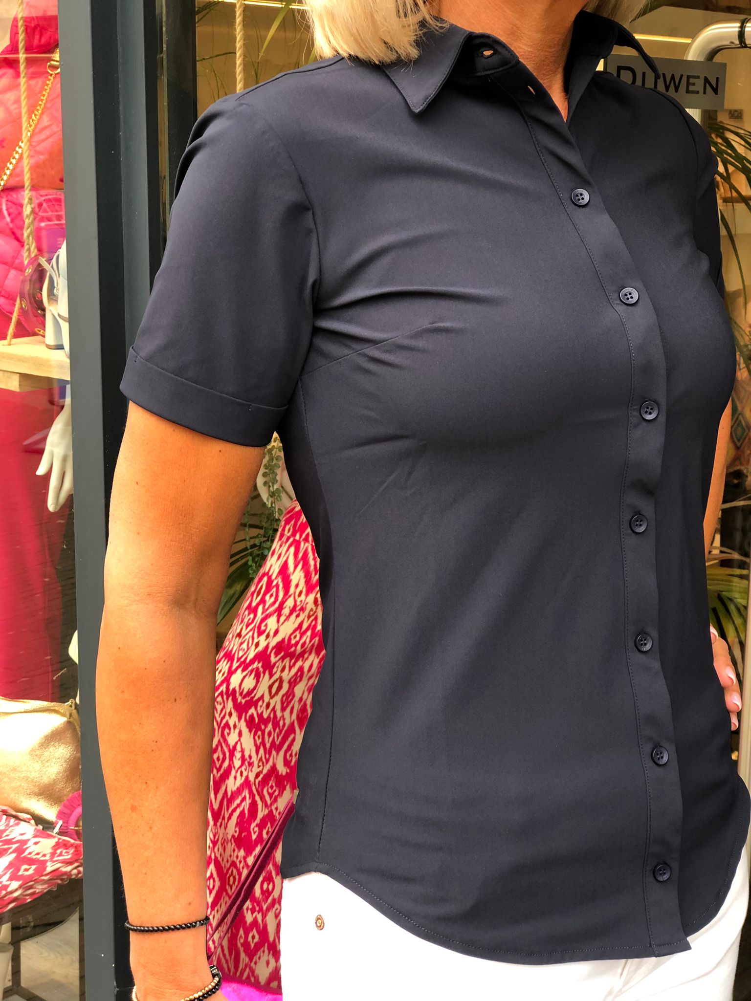 Mi Piace Travelstof Blouse Korte Mouw donkerblauw 202031