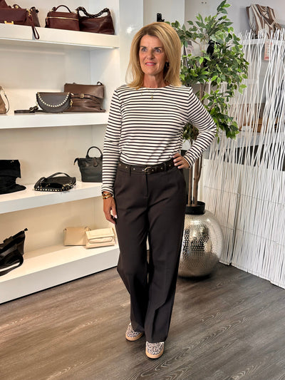 Red Button Terry Stripe Top creme/espresso