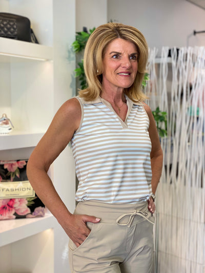 Triple Nine Travelstof Top 6921 beige white