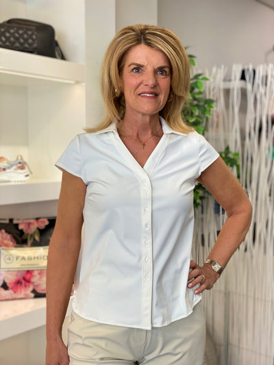 Triple Nine korte mouw Travelstof Blouse 5907 offwhite