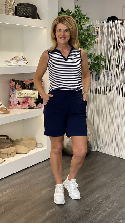 Triple Nine Travelstof Top 6921 navy white