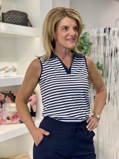 Triple Nine Travelstof Top 6921 navy white