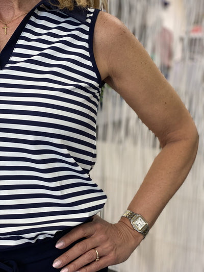 Triple Nine Travelstof Top 6921 navy white