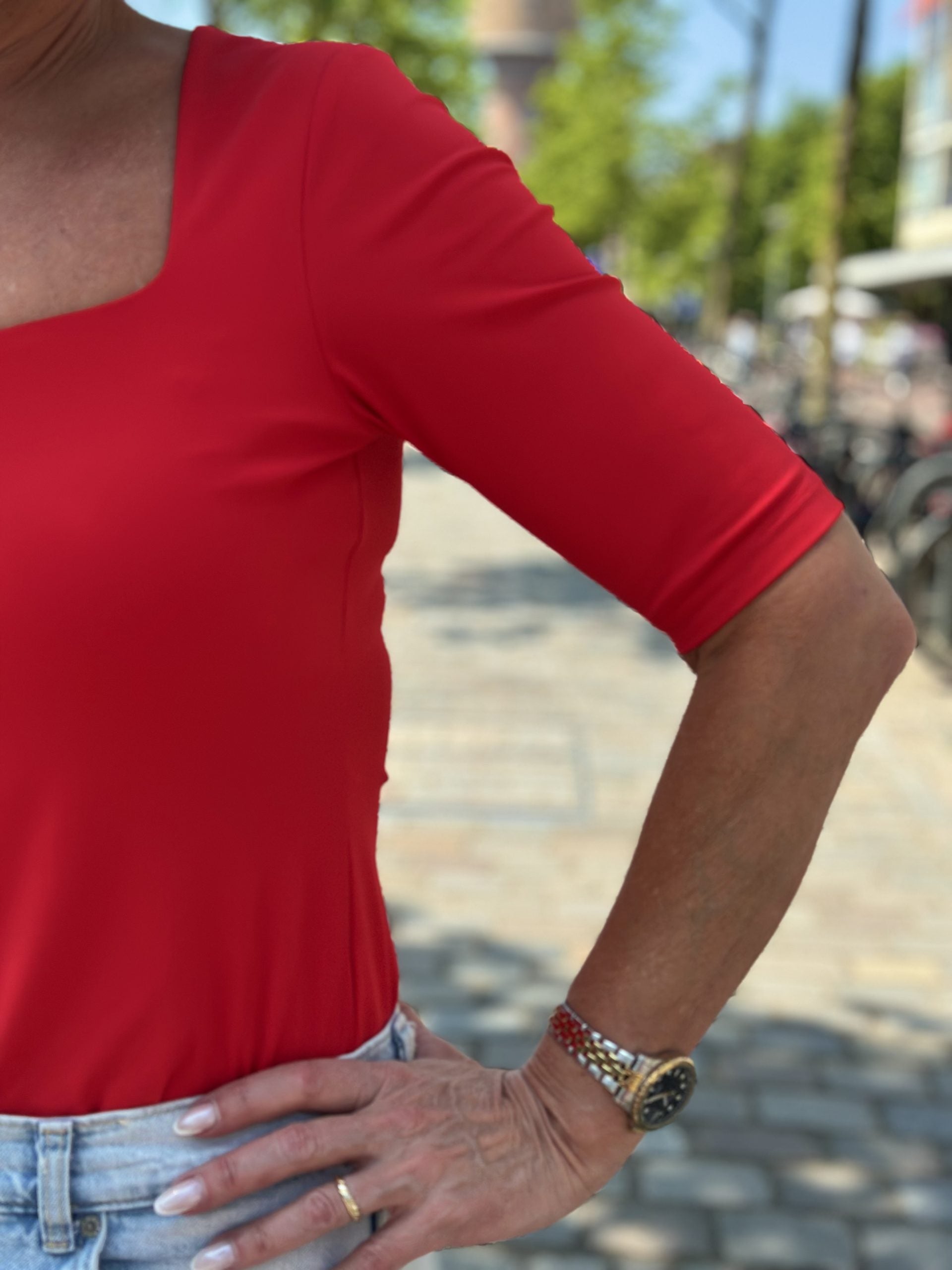 Mi Piace Travelstof Top Vierkante Hals rood 202609