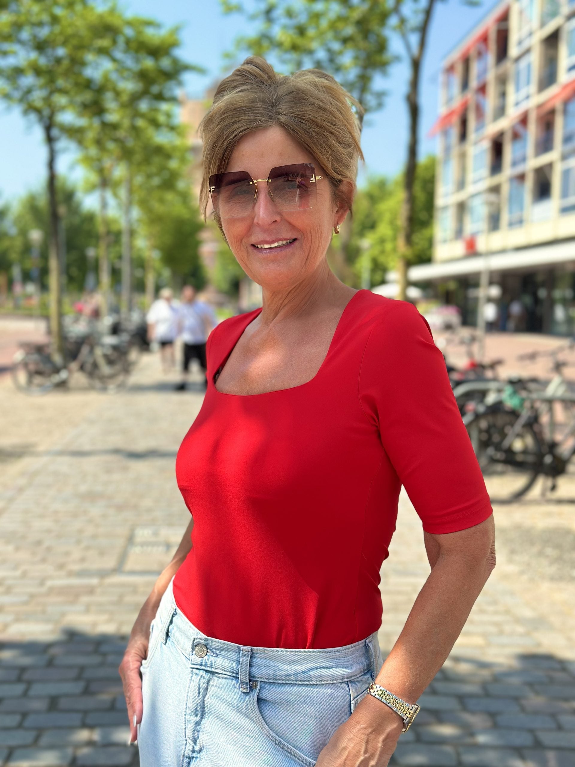 Mi Piace Travelstof Top Vierkante Hals rood 202609