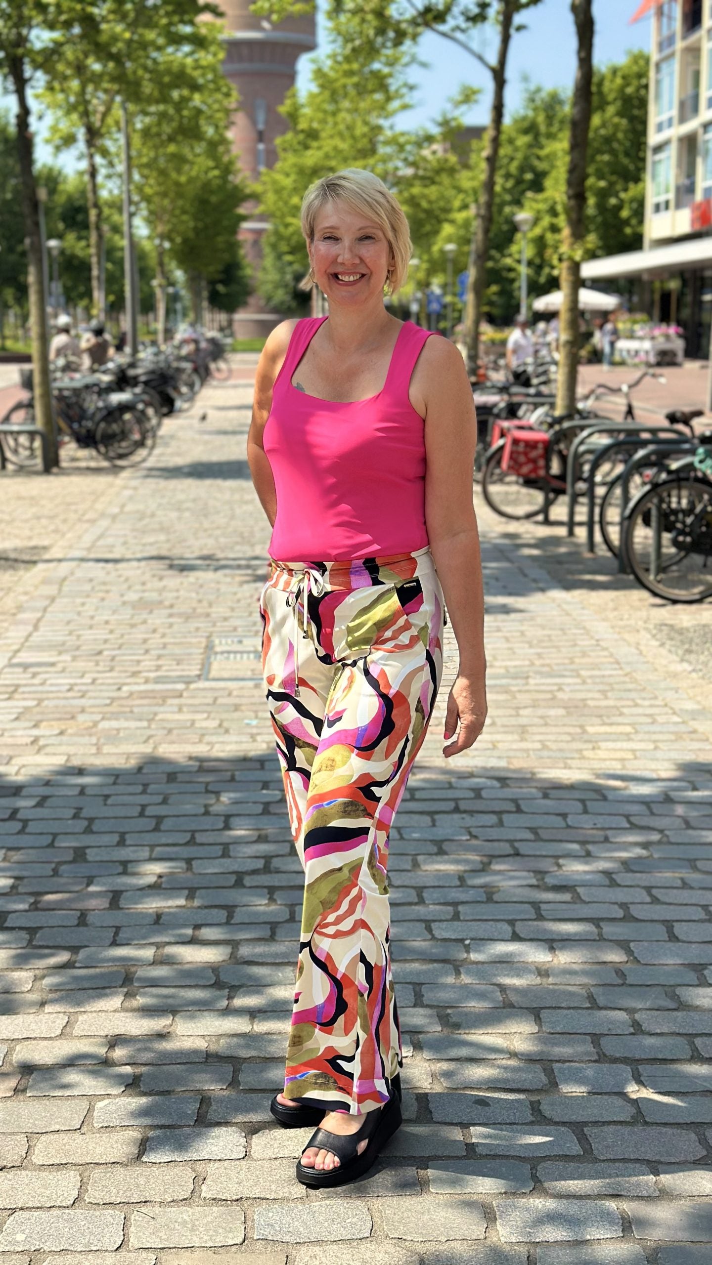 Mi Piace Travelstof Mouwloze Top Vierkante Hals fuchsia 202610