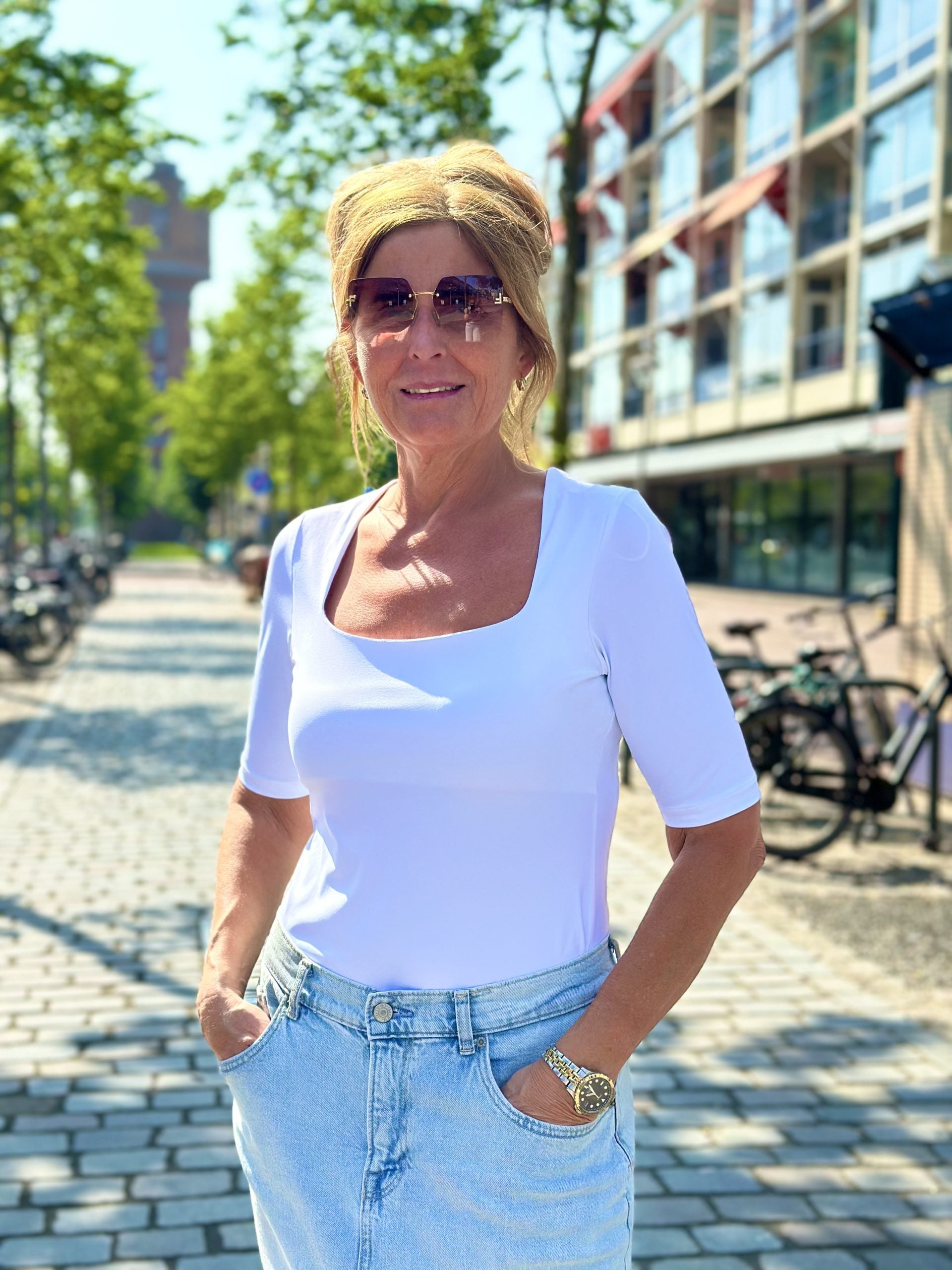 Mi Piace Travelstof Top Vierkante Hals wit 202609