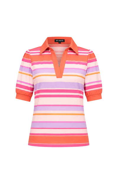 Mi Piace Travel Polo Top 202853 summer stripe print coral