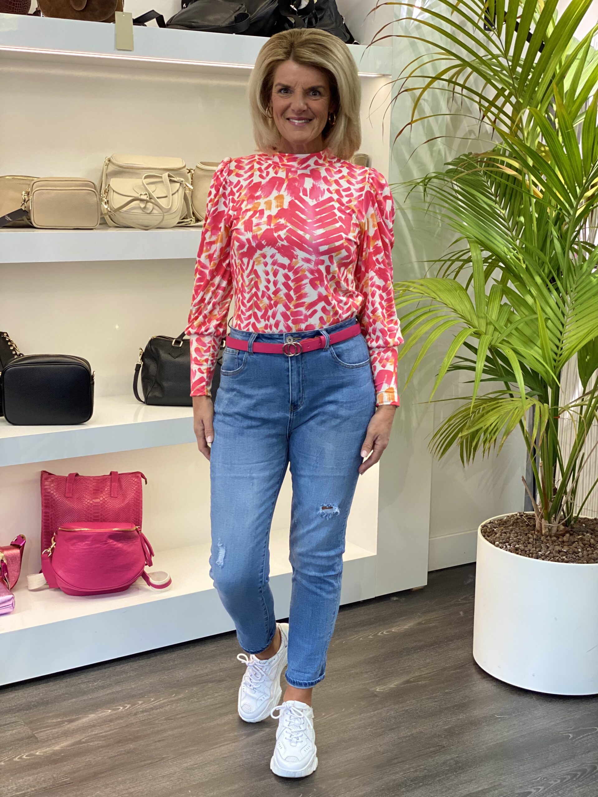 Chastar Top Col roze print 0265