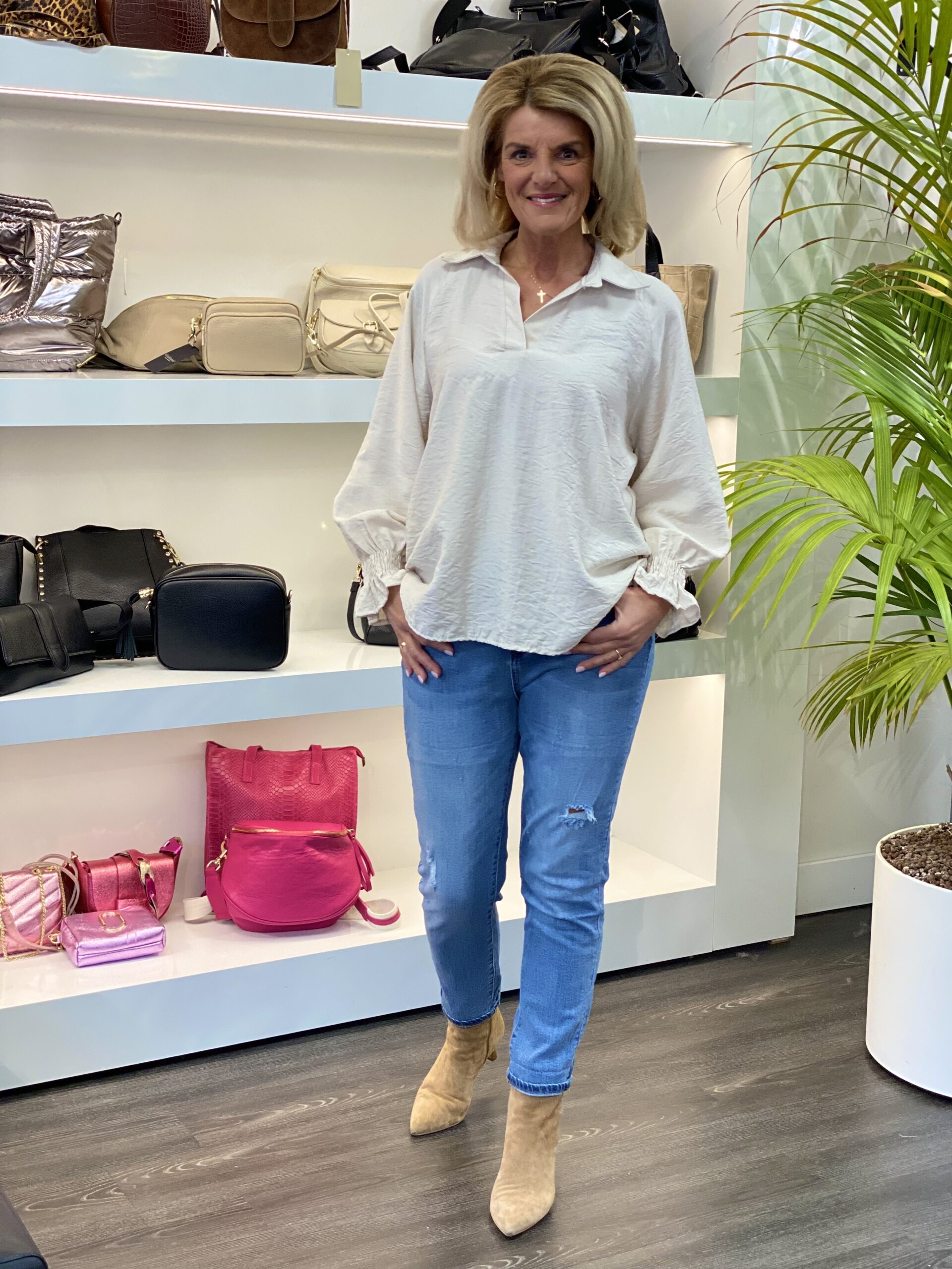 Gricceri Top met Roezelmouwen beige 0248