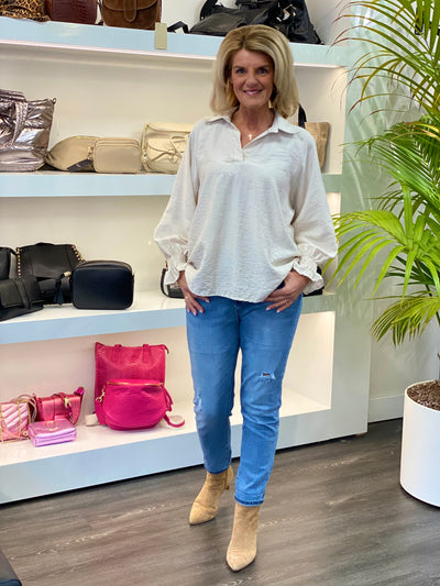 Gricceri Top met Roezelmouwen beige 0248