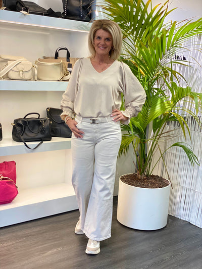 Azzurro Top V-hals met Roezel zand 0281