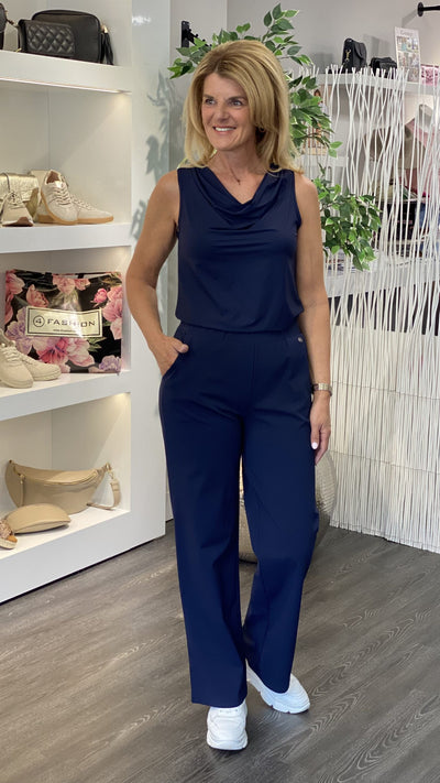 Triple Nine Travelstof Top Watervalhals 6920 donkerblauw