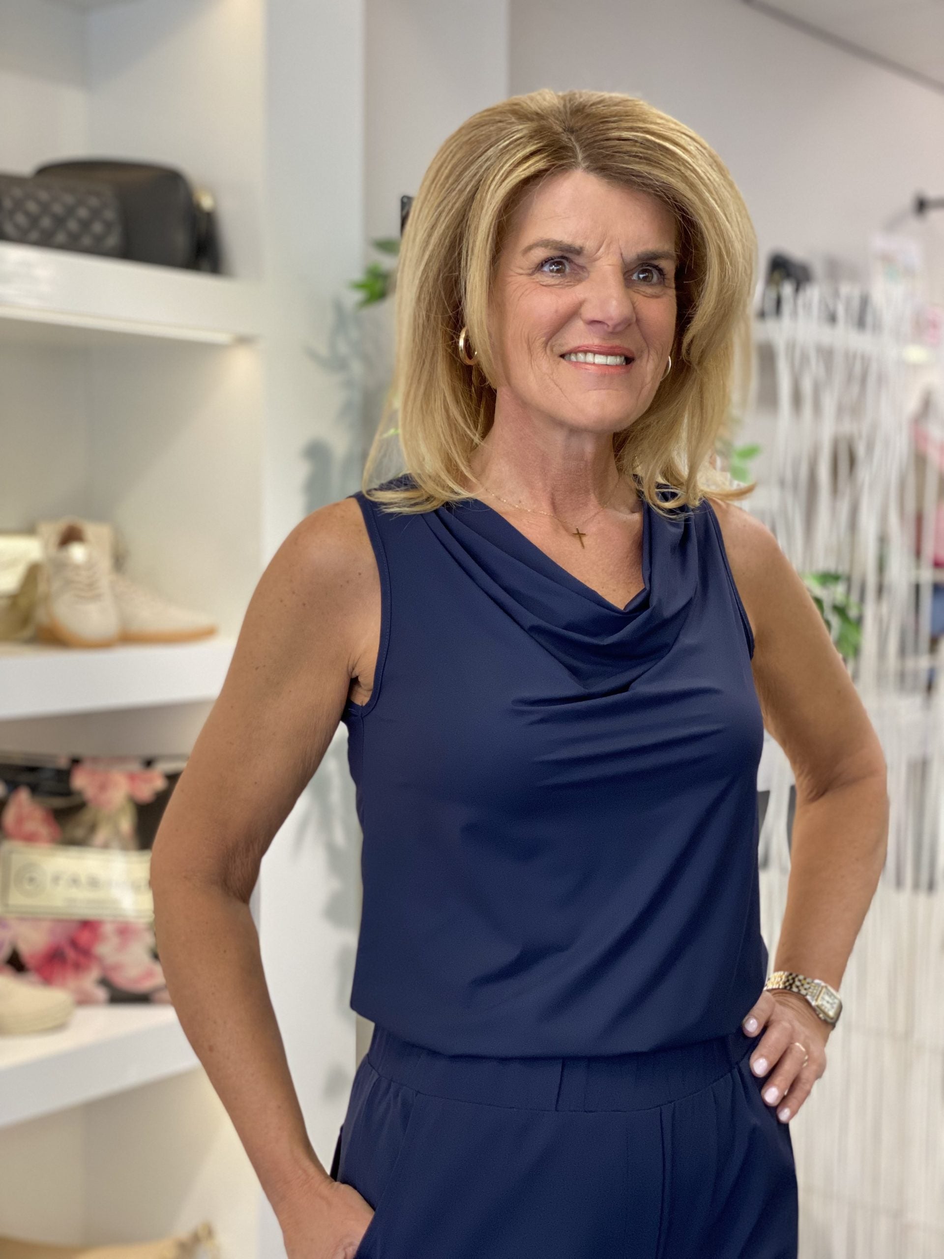 Triple Nine Travelstof Top Watervalhals 6920 donkerblauw