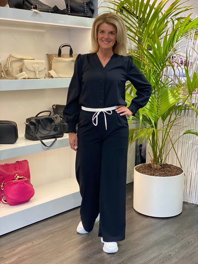 Azzurro Blouse V-hals met Roezel zwart 0283