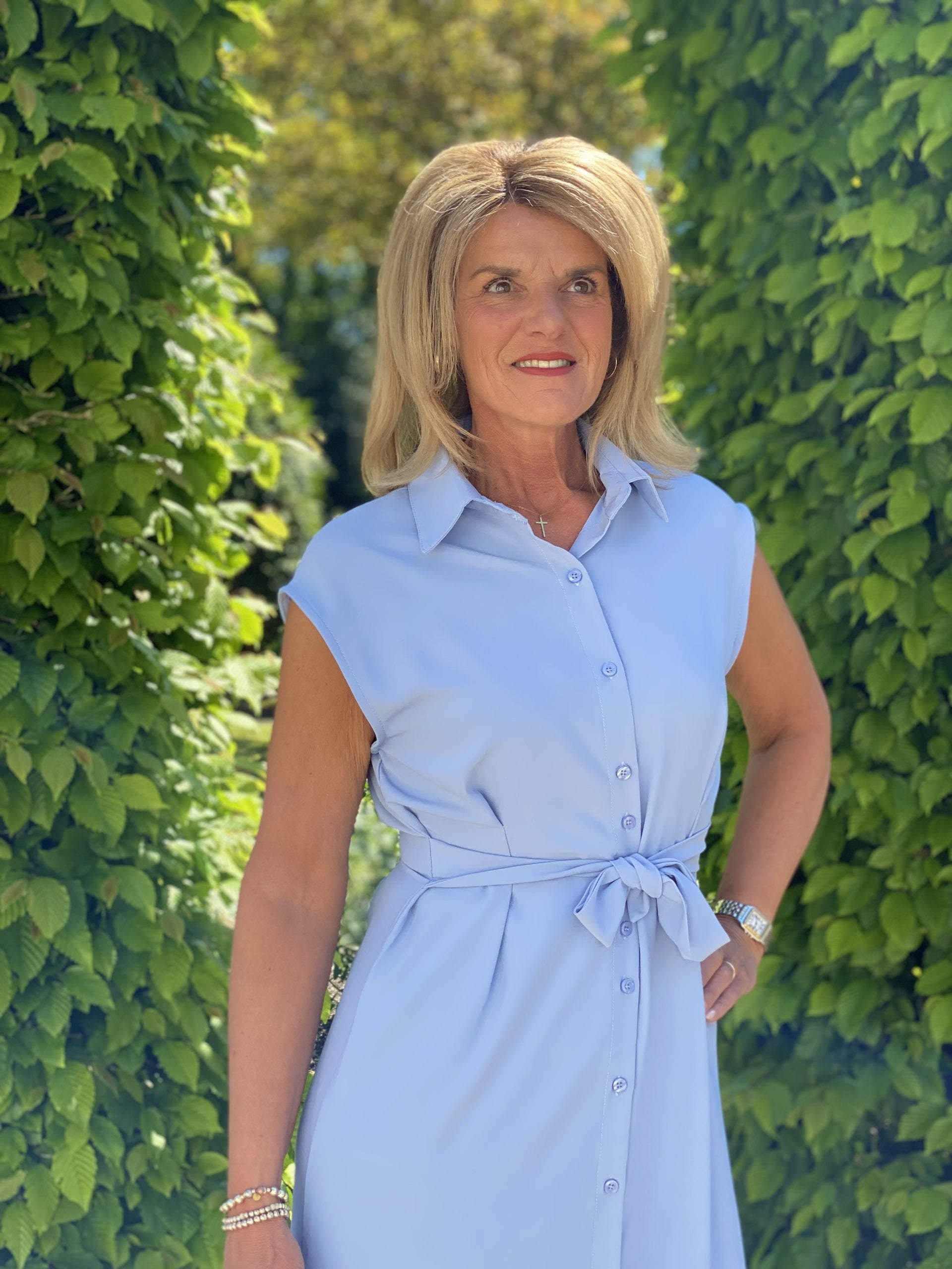 Azzurro Doorknoopjurk A95146 lichtblauw