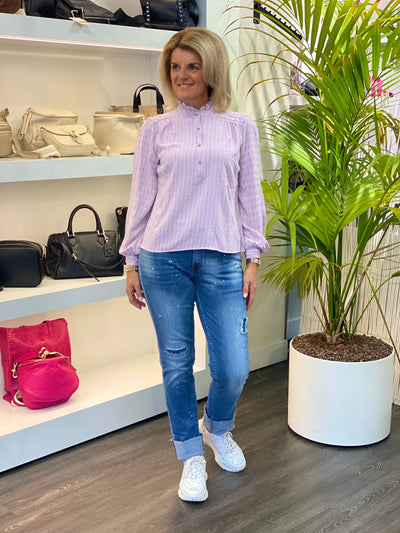 Azzurro Top met Broderie lila 0321