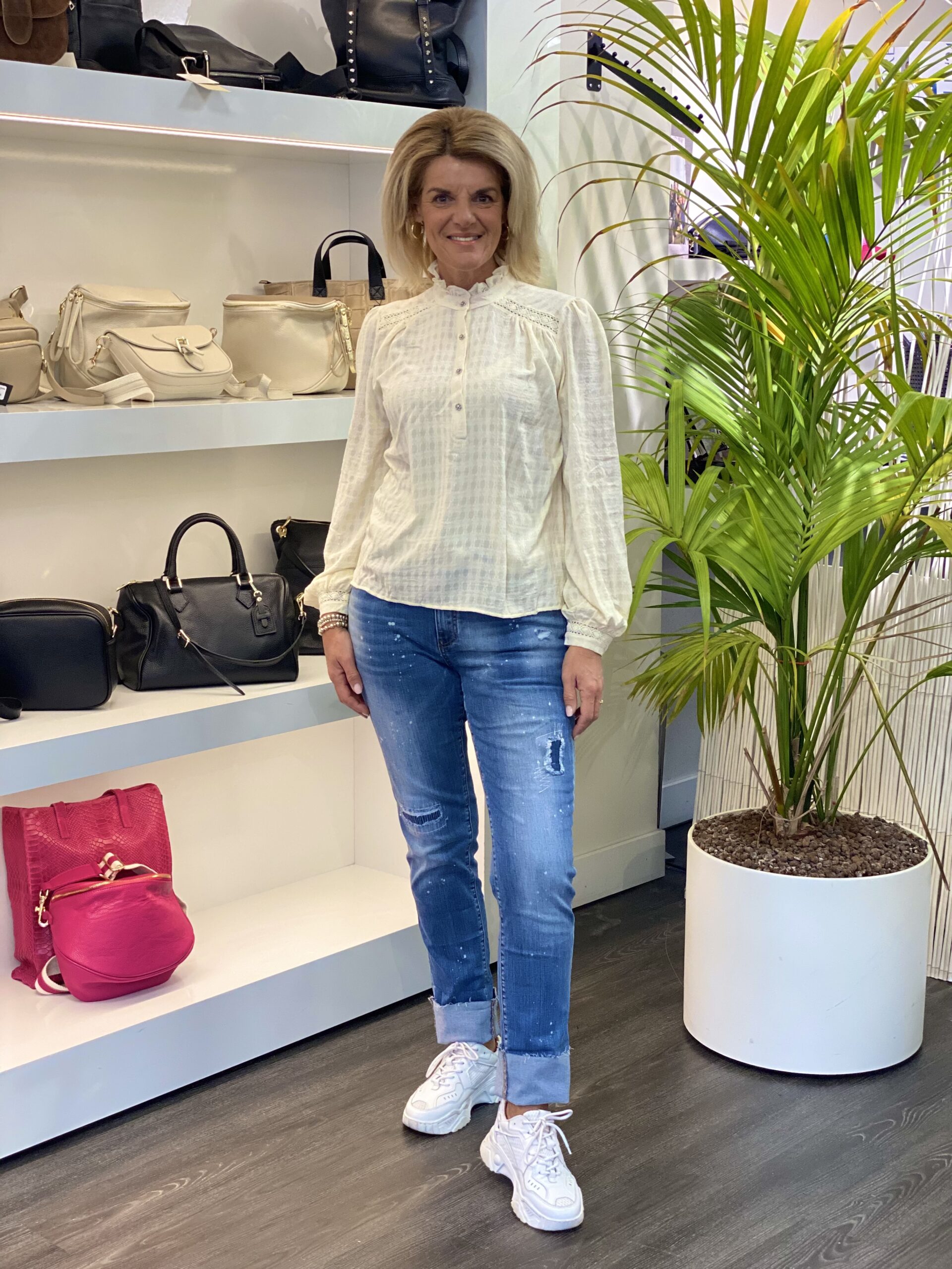 Azzurro Top met Broderie creme 0323