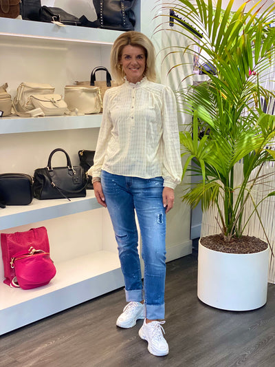 Azzurro Top met Broderie creme 0323