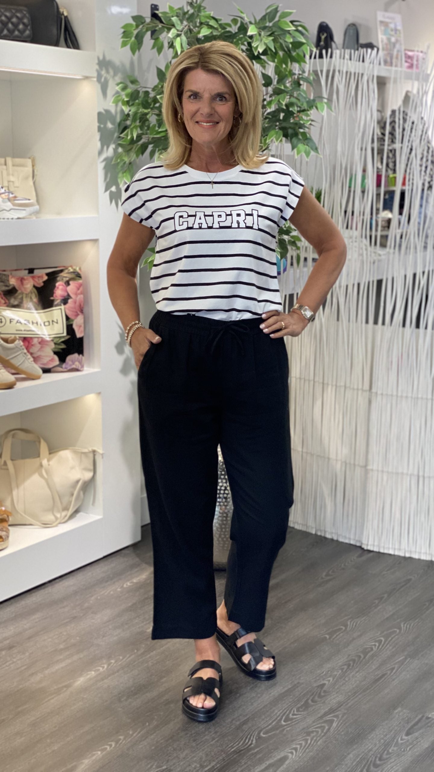 Freequent Fenjal Capri Shirt brilliant white w. black