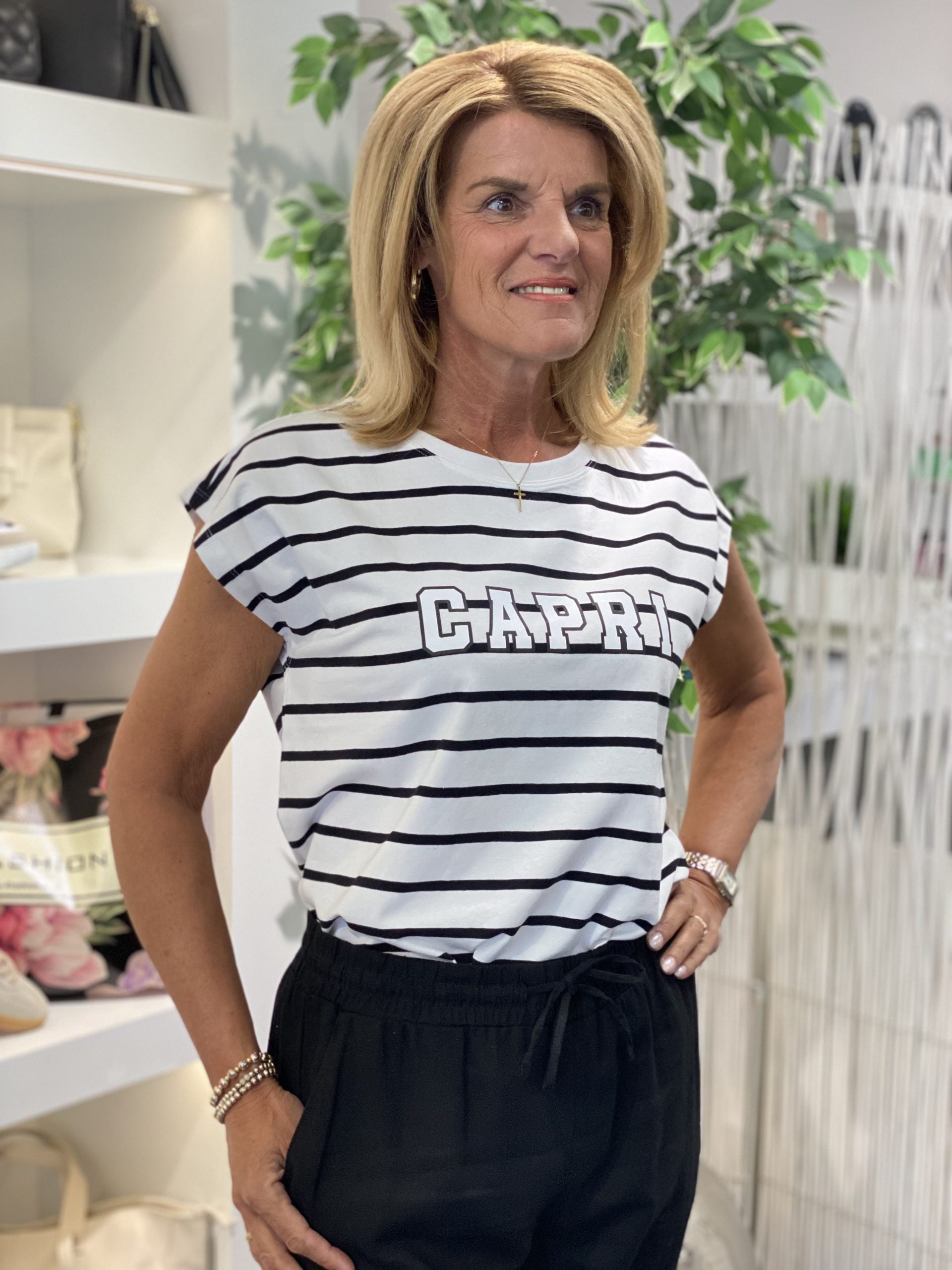 Freequent Fenjal Capri Shirt brilliant white w. black