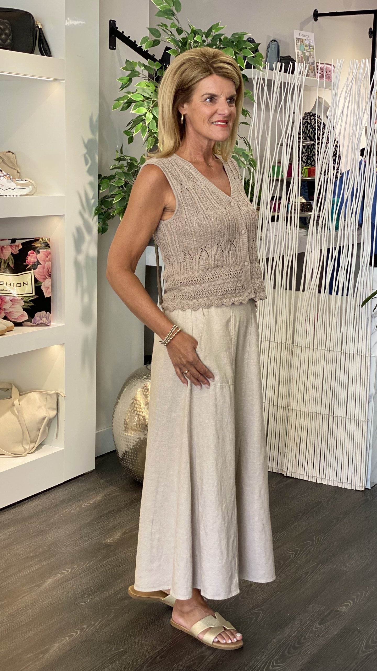 Freequent Lava Linnen Rok zand melange