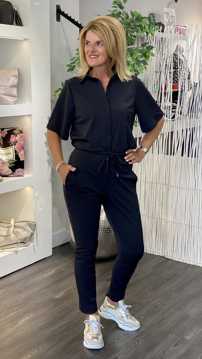 Mi Piace Travelstof Blouse Korte Mouw zwart 202502