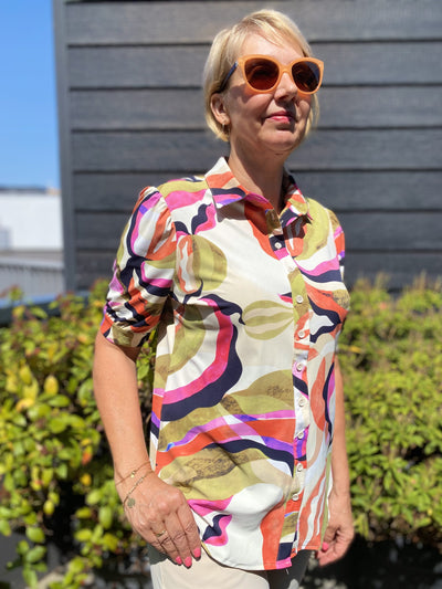 Mi Piace Travelstof Blouse Korte Mouw multicolour picasso print 202270