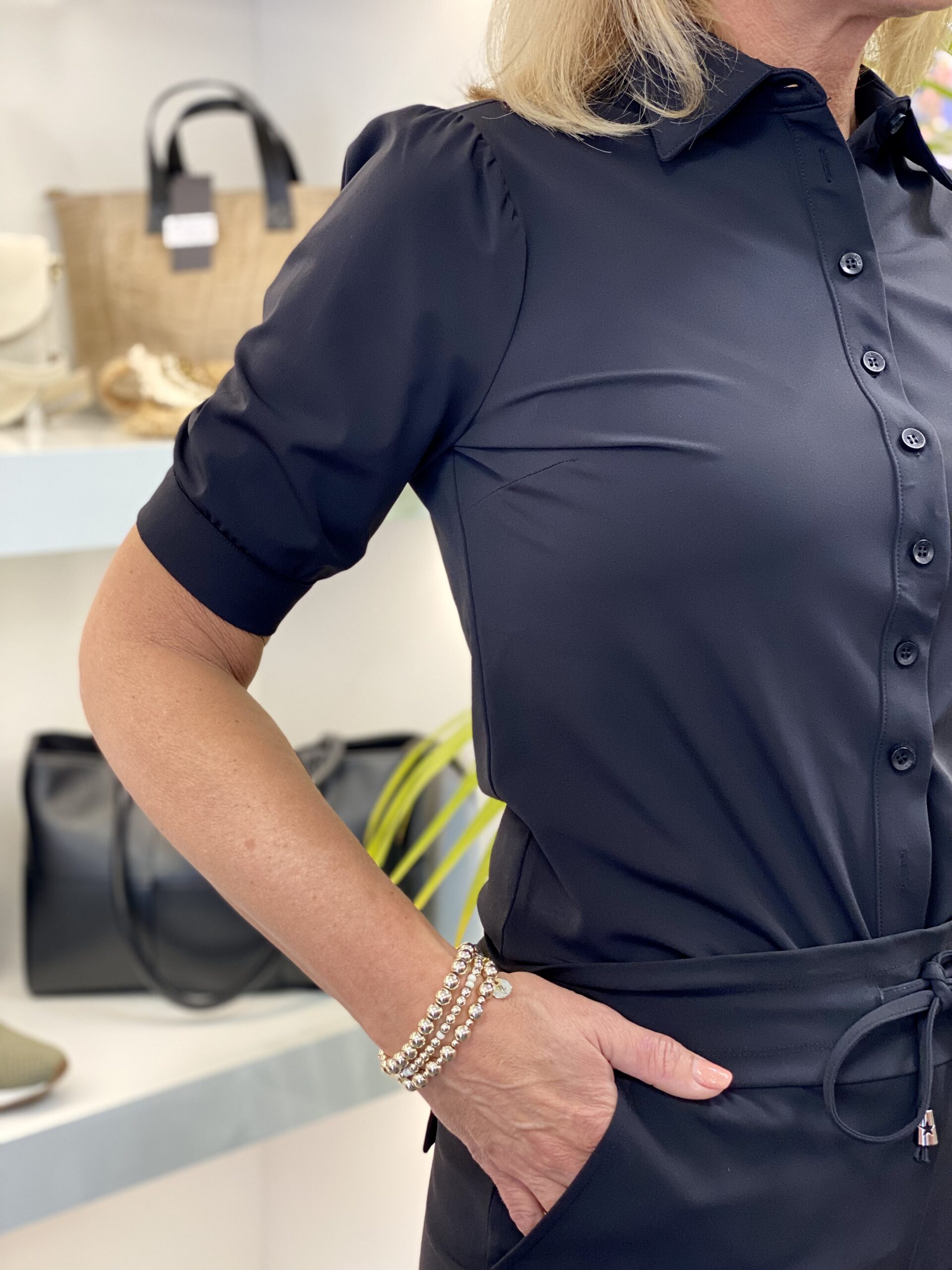 Mi Piace Travelstof Blouse Korte Mouw zwart 202270