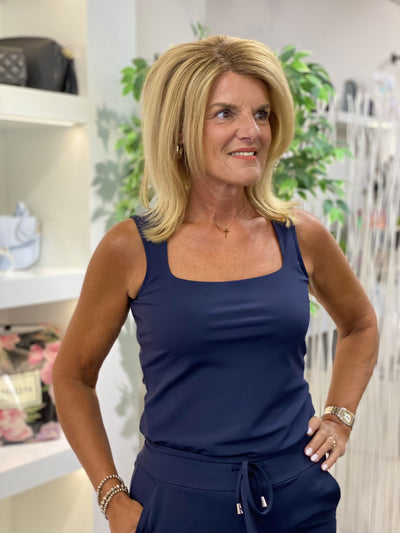 Mi Piace Travelstof Mouwloze Top Vierkante Hals donkerblauw 202610