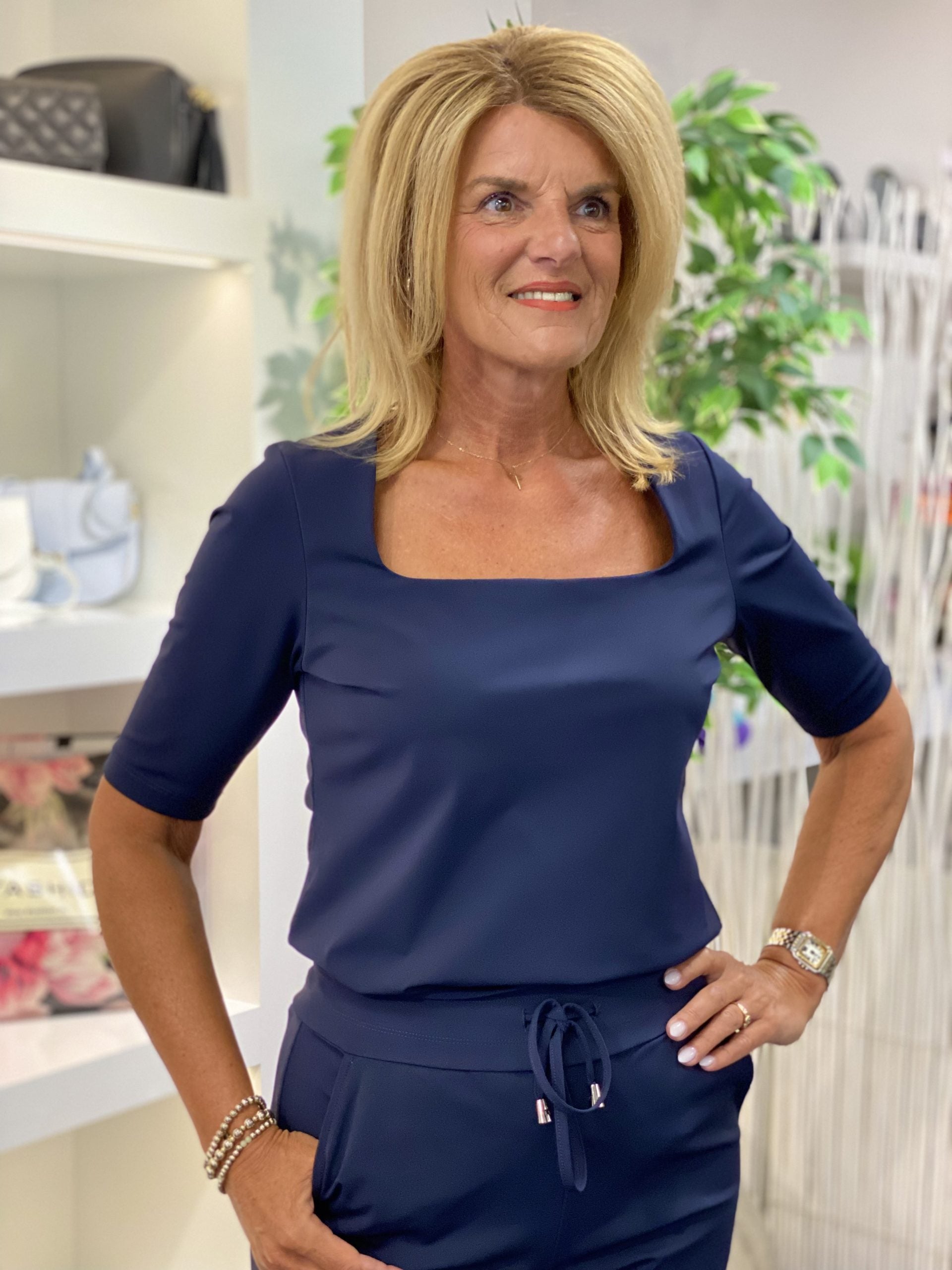 Mi Piace Travelstof Top Vierkante Hals donkerblauw 202609