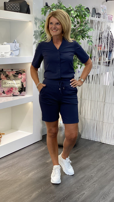 Mi Piace Travelstof Blouse Korte Mouw donkerblauw 202603