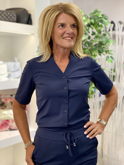 Mi Piace Travelstof Blouse Korte Mouw donkerblauw 202603