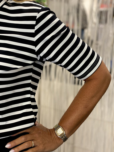 Mi Piace Travelstof Top V-Hals zwart offwhite stripe 202271