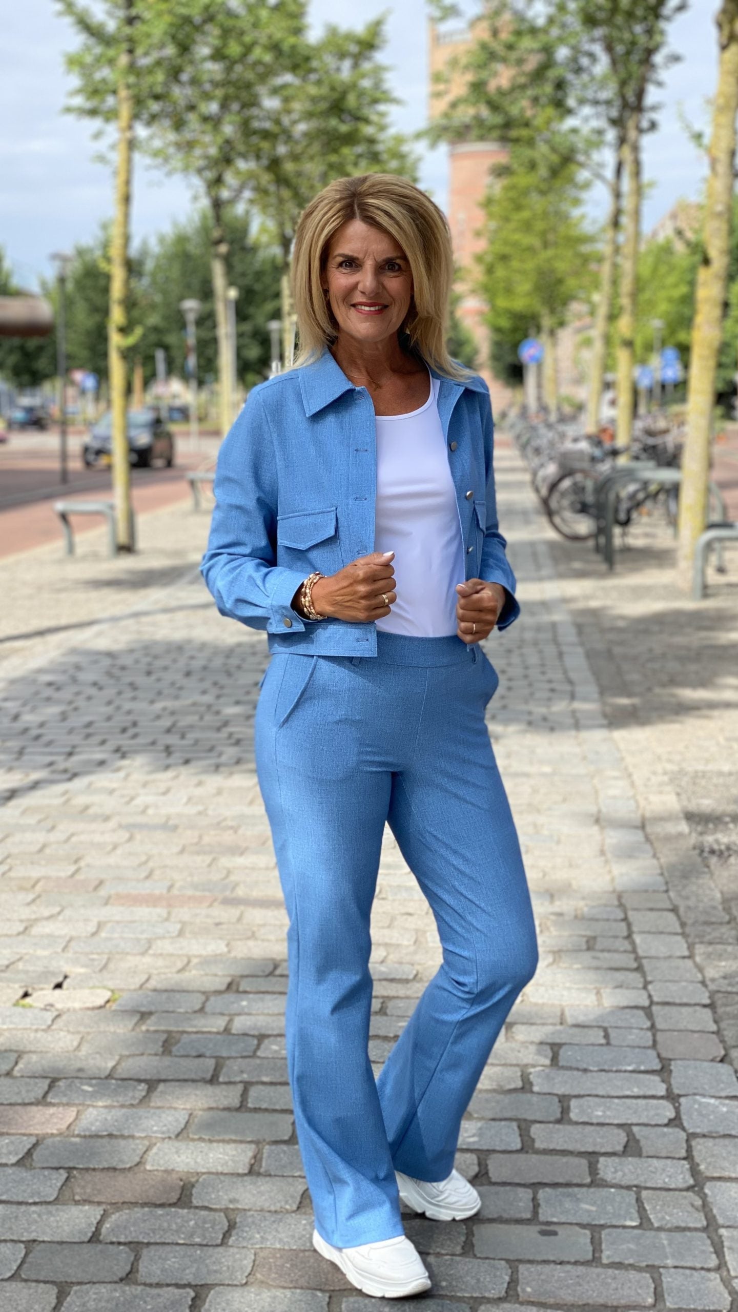 Mi Piace Bonded Travelstof Wijde Broek bleached denim 202624