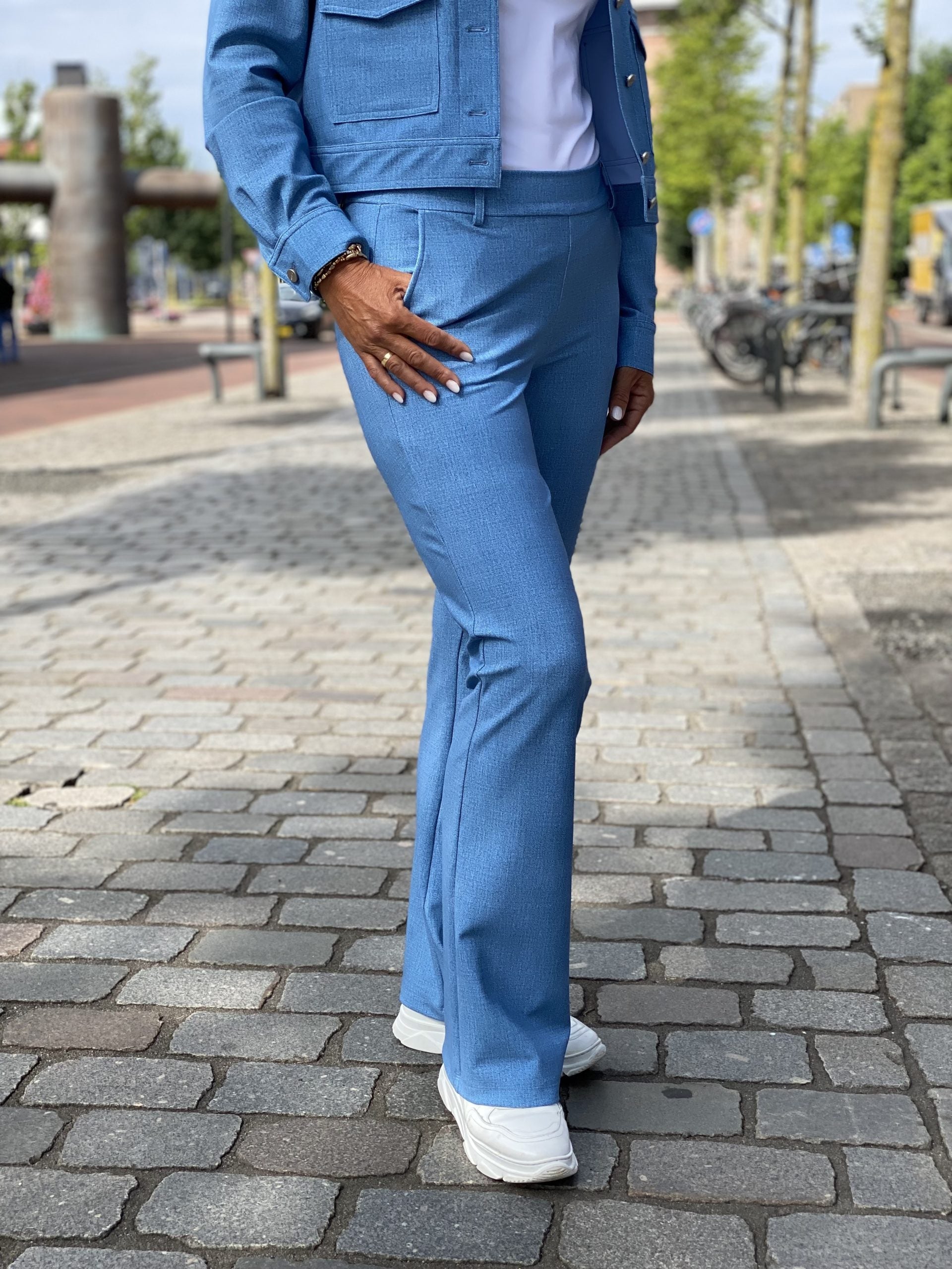 Mi Piace Bonded Travelstof Wijde Broek bleached denim 202624