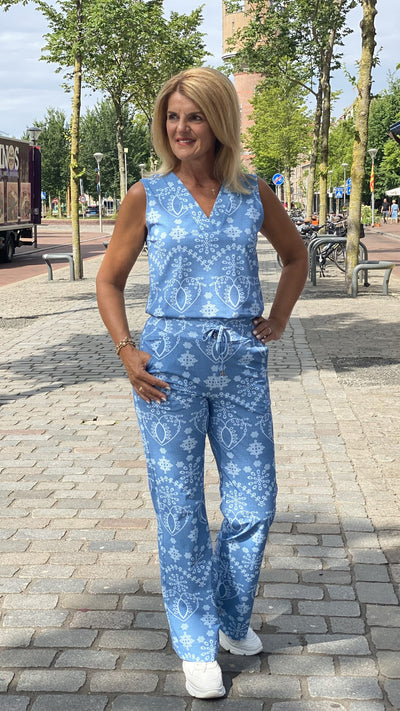 Mi Piace Travelstof Mouwloze Top bleached denim embroidery print 202425