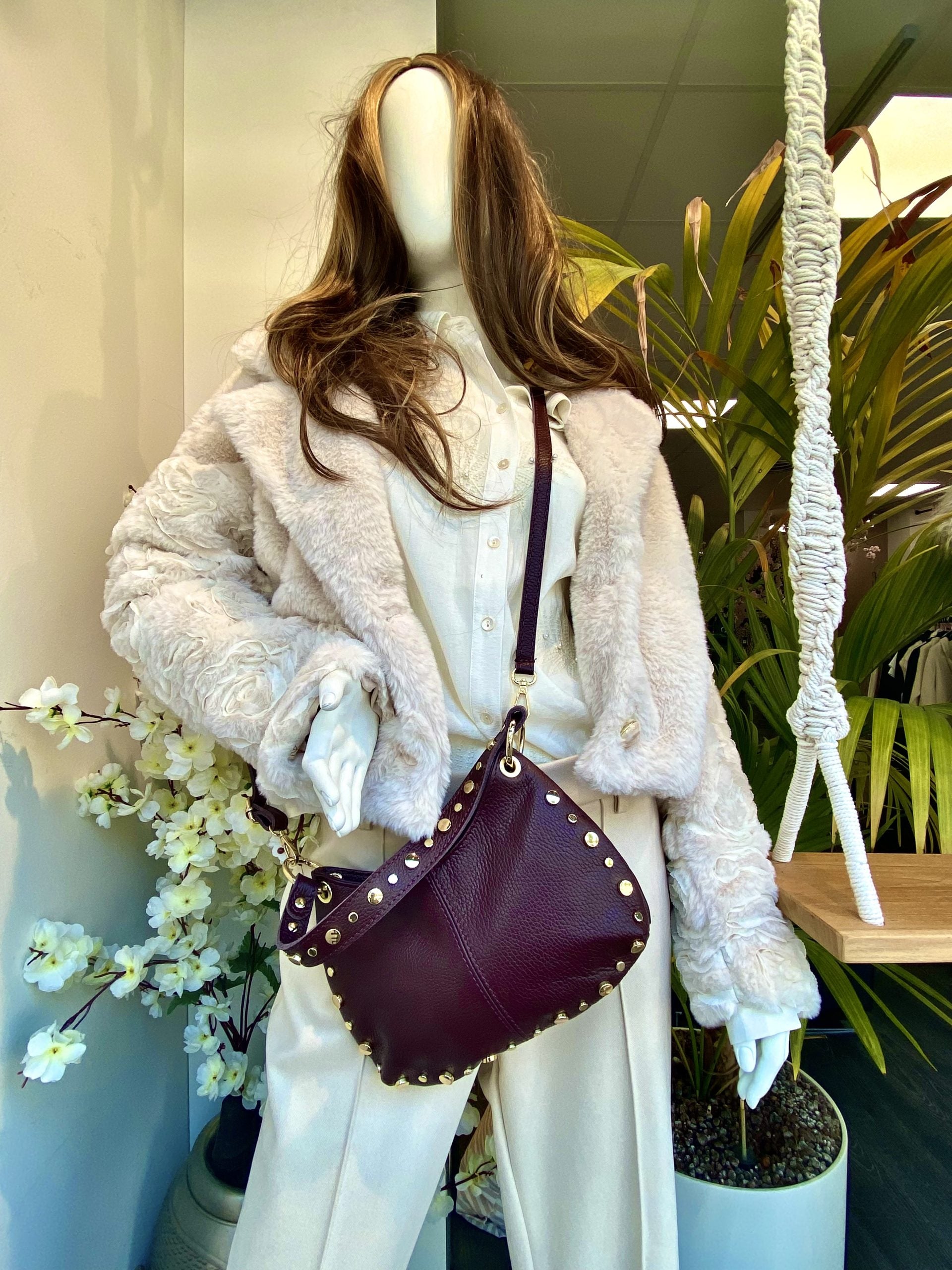 Crossbody Tas Leer Burgundy/Goud T226