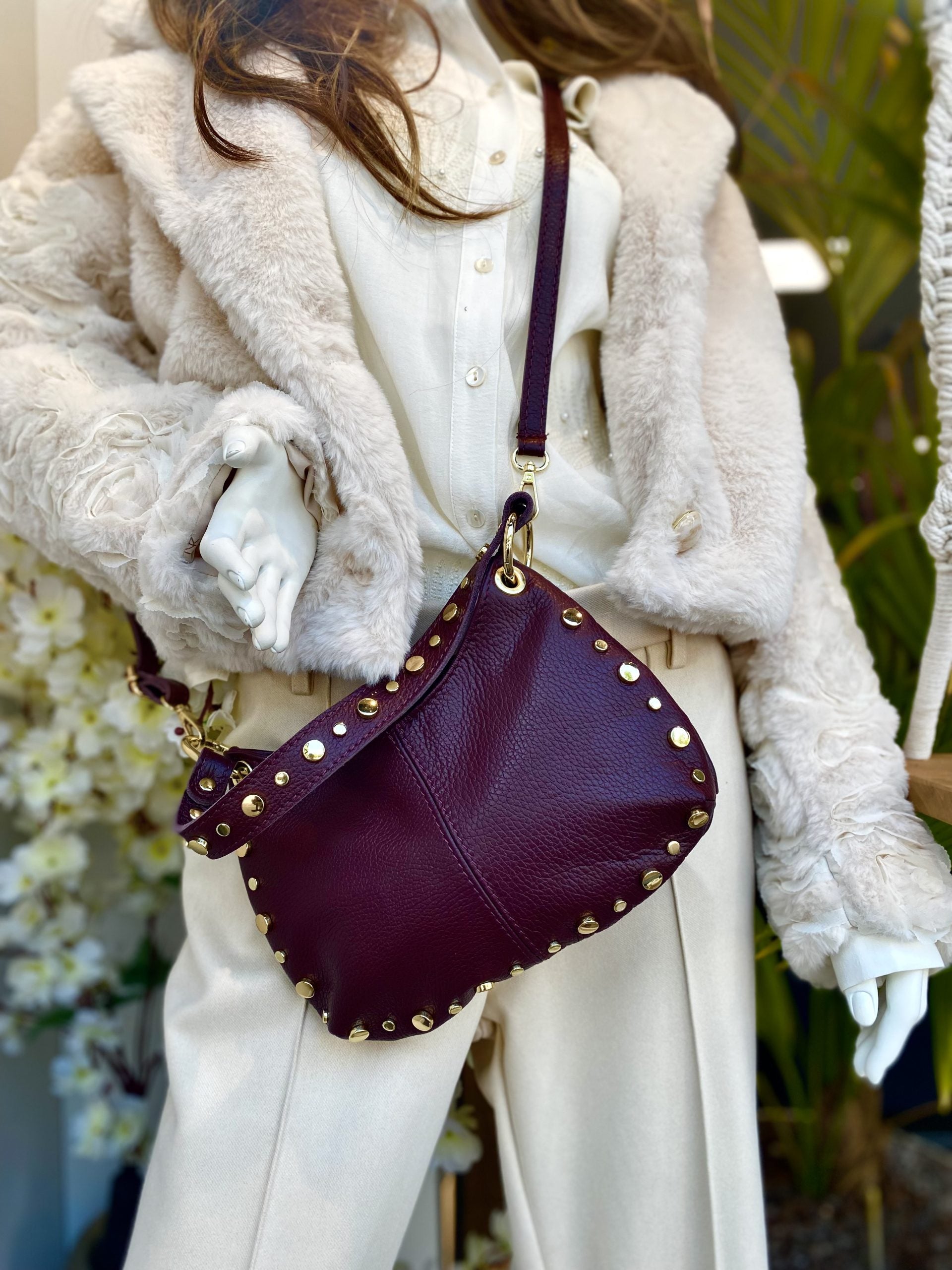 Crossbody Tas Leer Burgundy/Goud T226