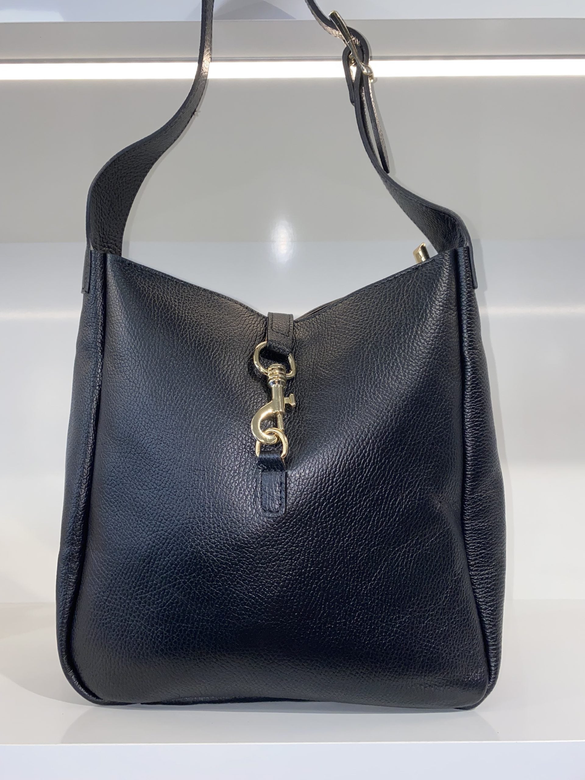 Shopper Tas Leer Zwart Gouden Gesp T505