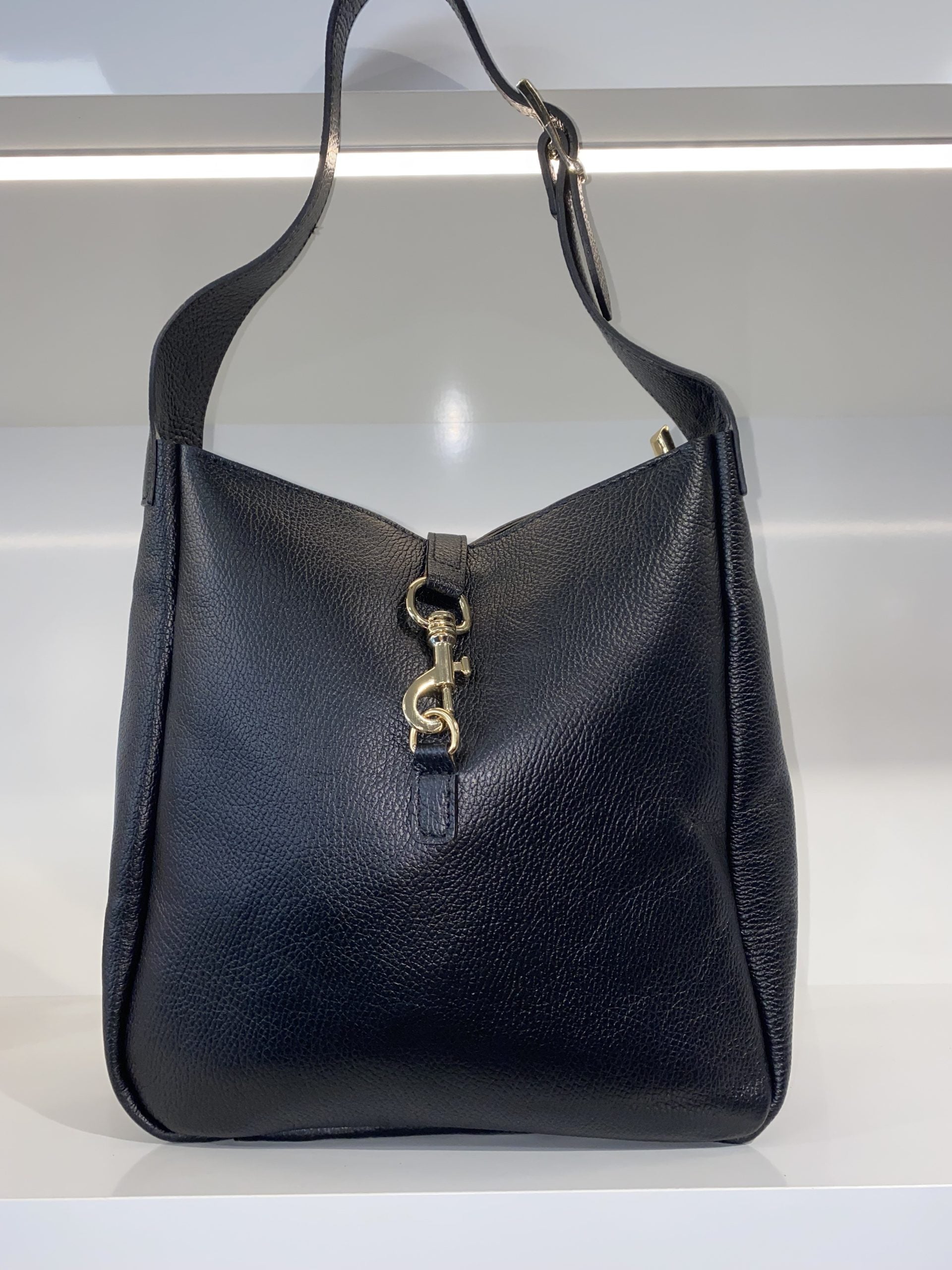 Shopper Tas Leer Zwart Gouden Gesp T505