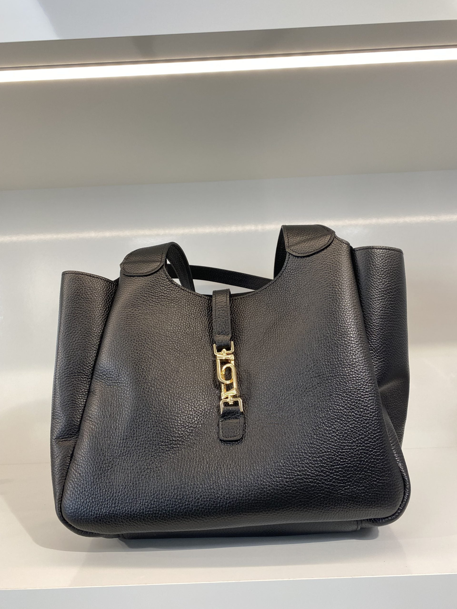 Shopper Tas Zwart Leer Gouden Gesp T508